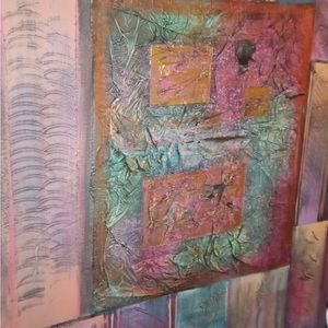 Original artwork royal colors contemporary look blended with mermaid etched imag